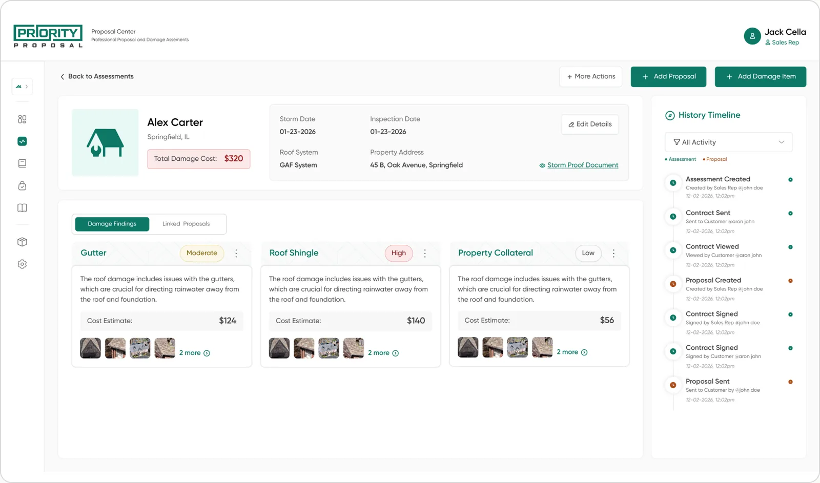 A detailed assessment page with damage items and captured photos