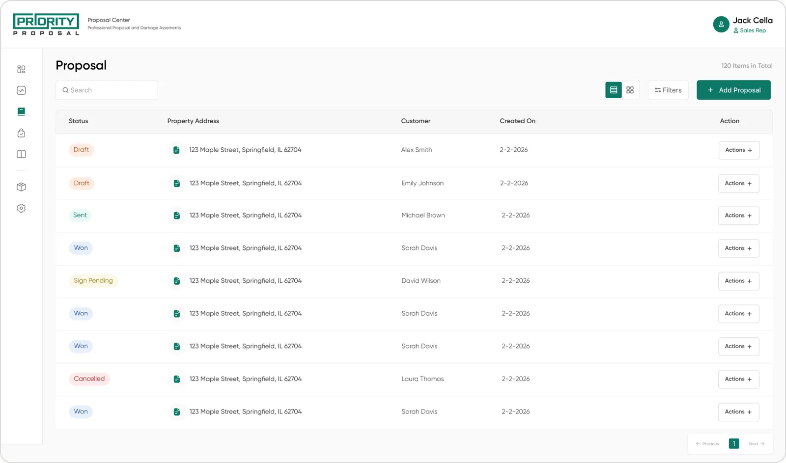 The proposal listing page