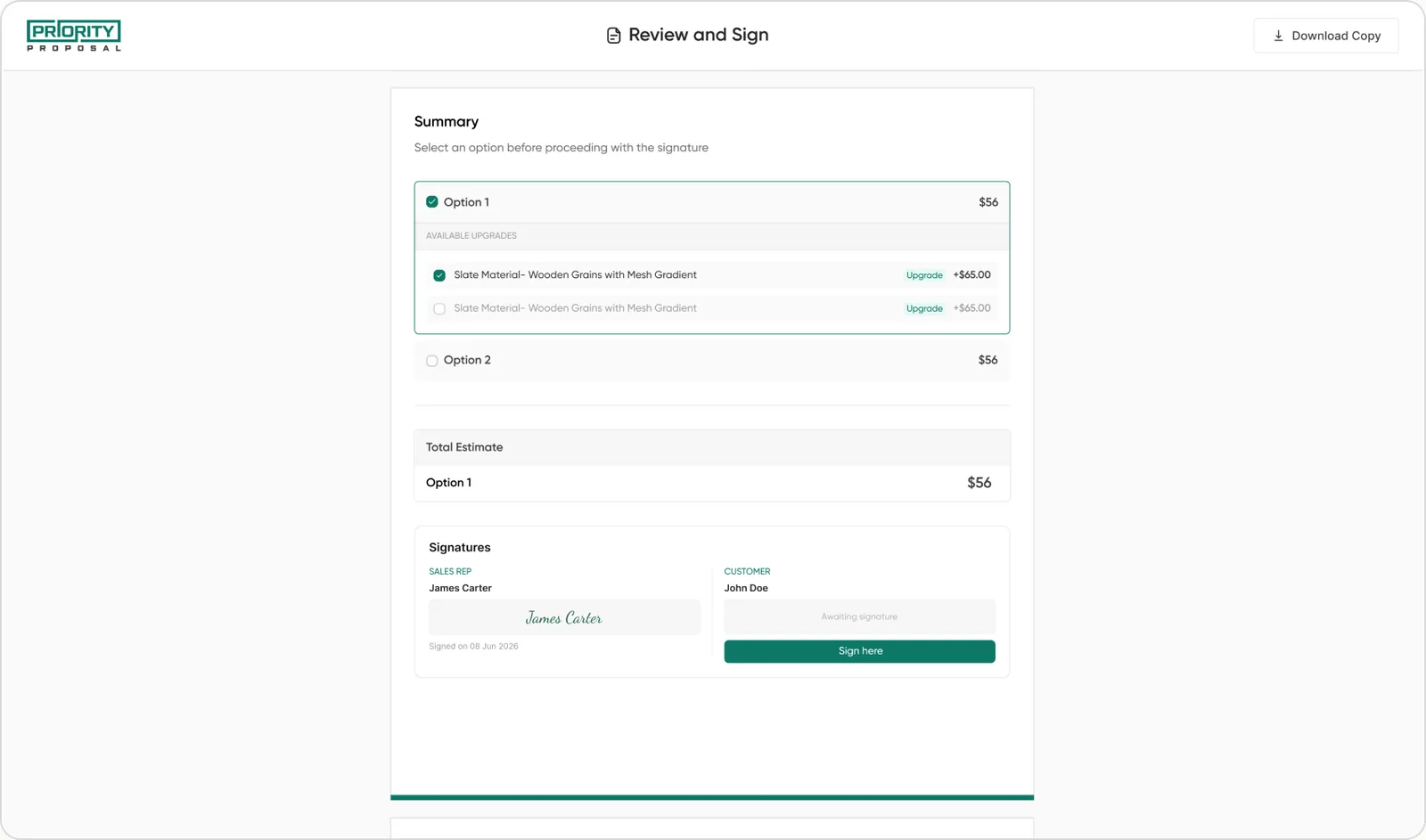 Proposal signing enabled for the customer