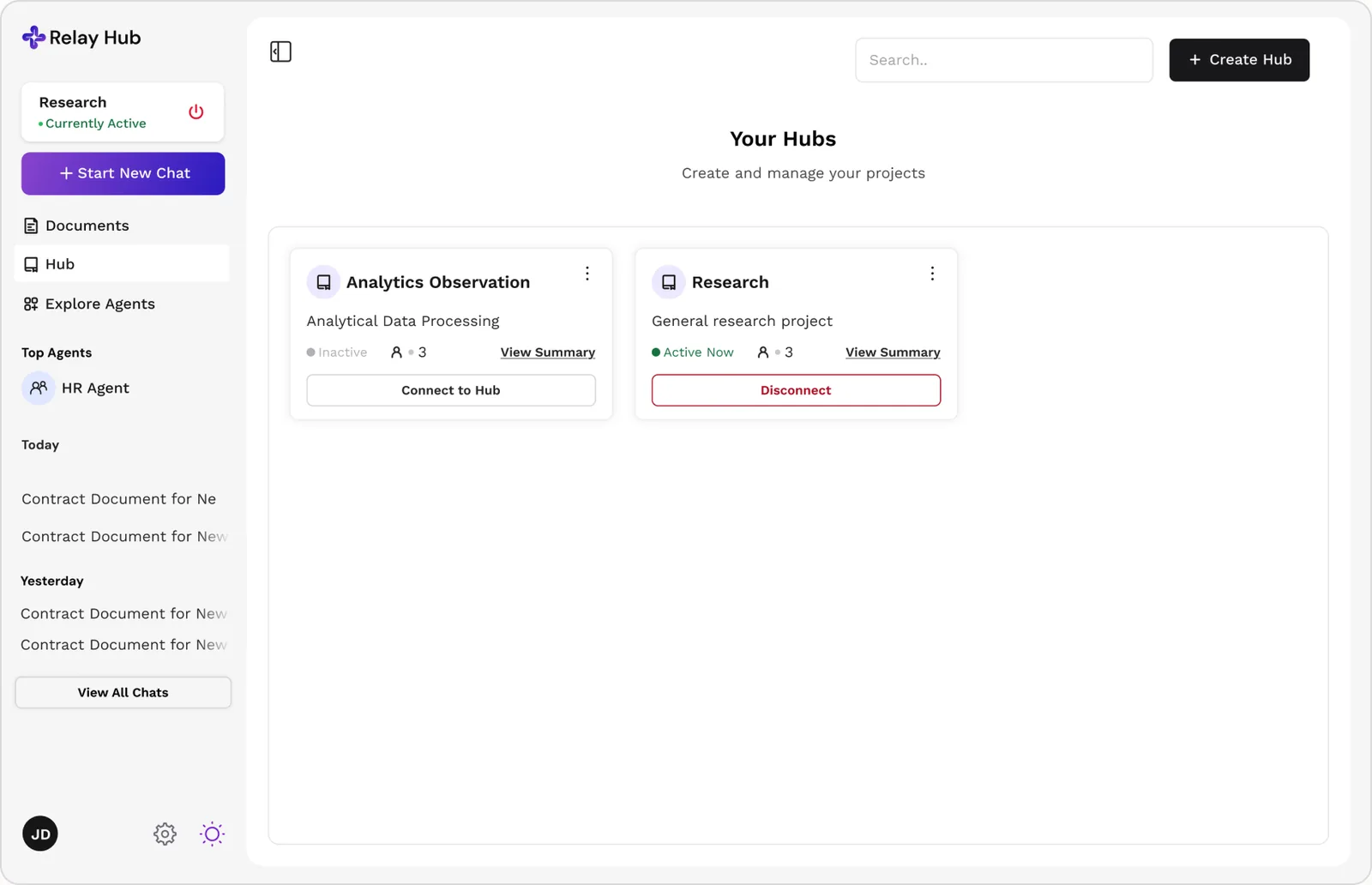 The hub management module for per-project spaces