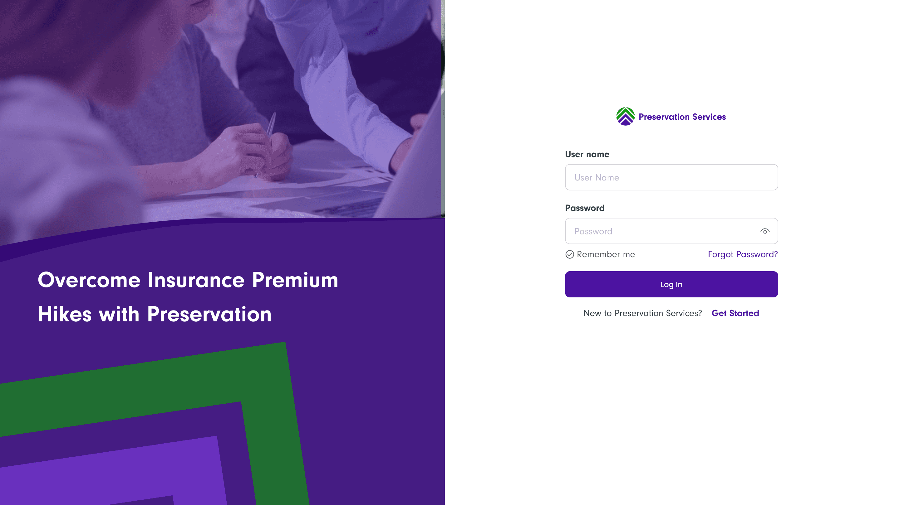 The Contractors Capital login page, with email/password login and a Get Started link for new companies