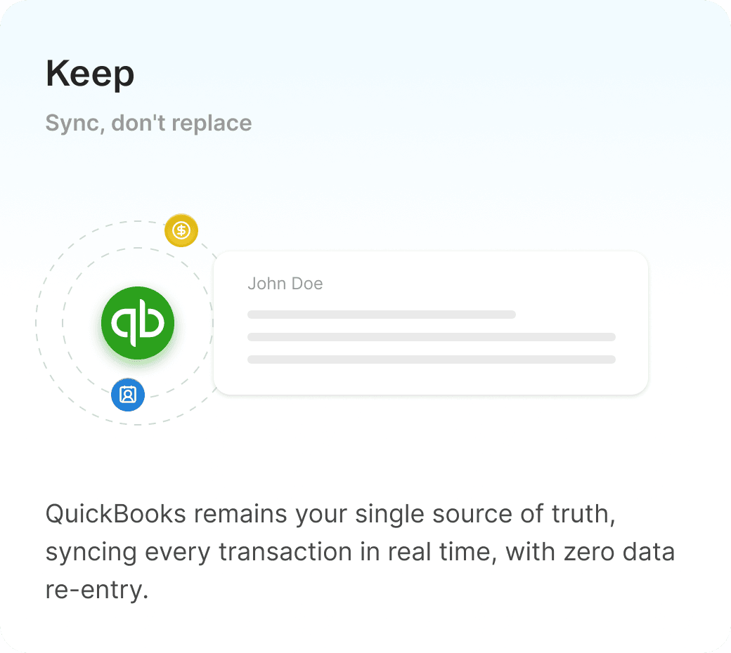Illustration for the KEEP decision: QuickBooks stays the financial system of record